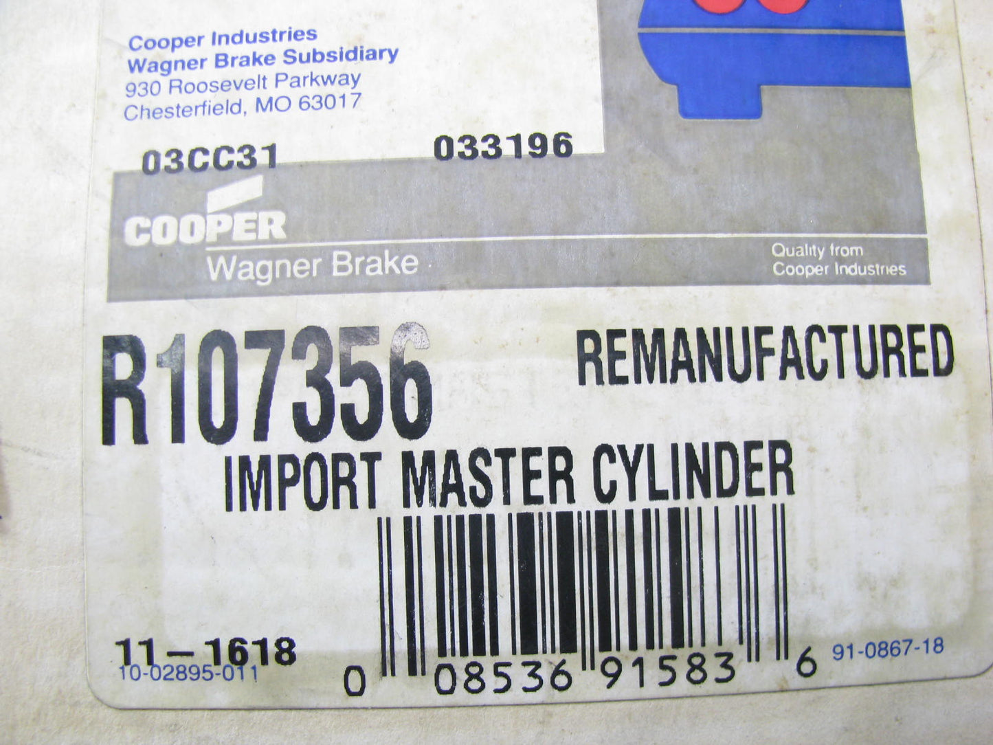 Wagner R107356 Reman Brake Master Cylinder For 1982-83 Sentra 1983-84 Pulsar NX