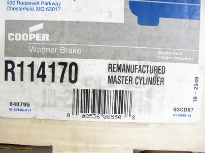 Reman. Wagner R114170 Brake Master Cylinder 85-89 Astro Safari - W/ Reservoir