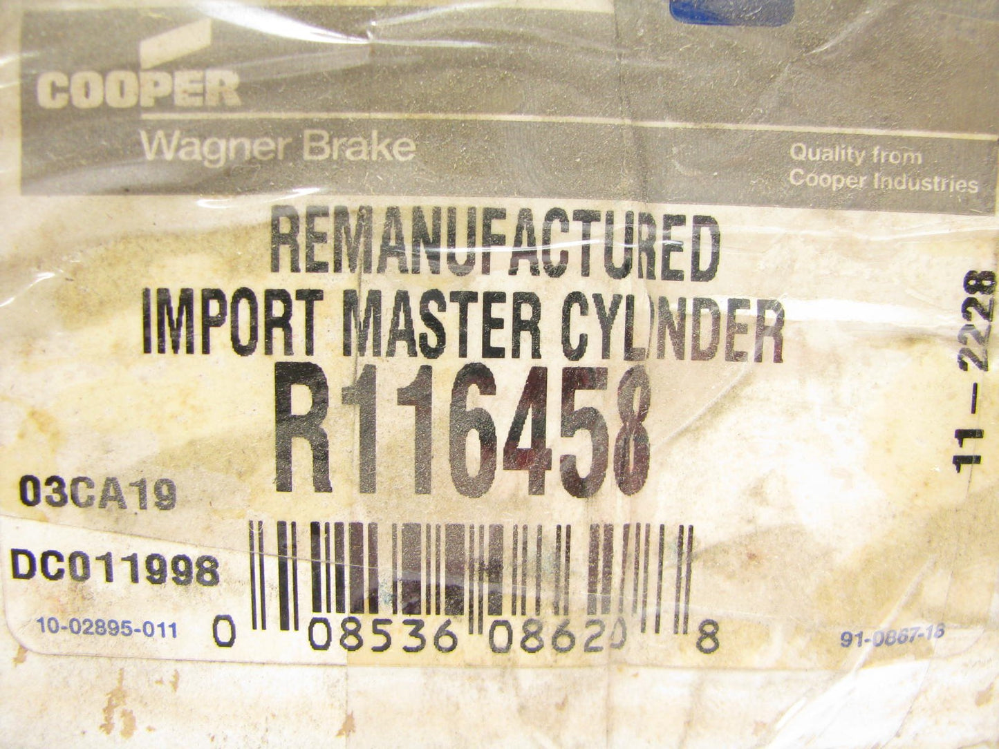 Wagner R116458 Reman Brake Master Cylinder