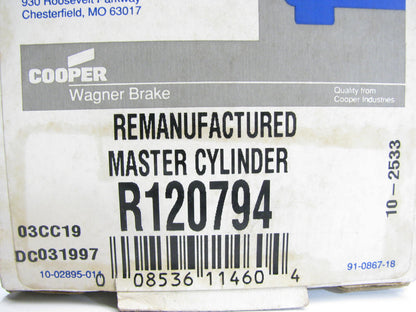Reman. Wagner R 120794 Brake Master Cylinder - W/o Reservoir - 4-Wheel ABS