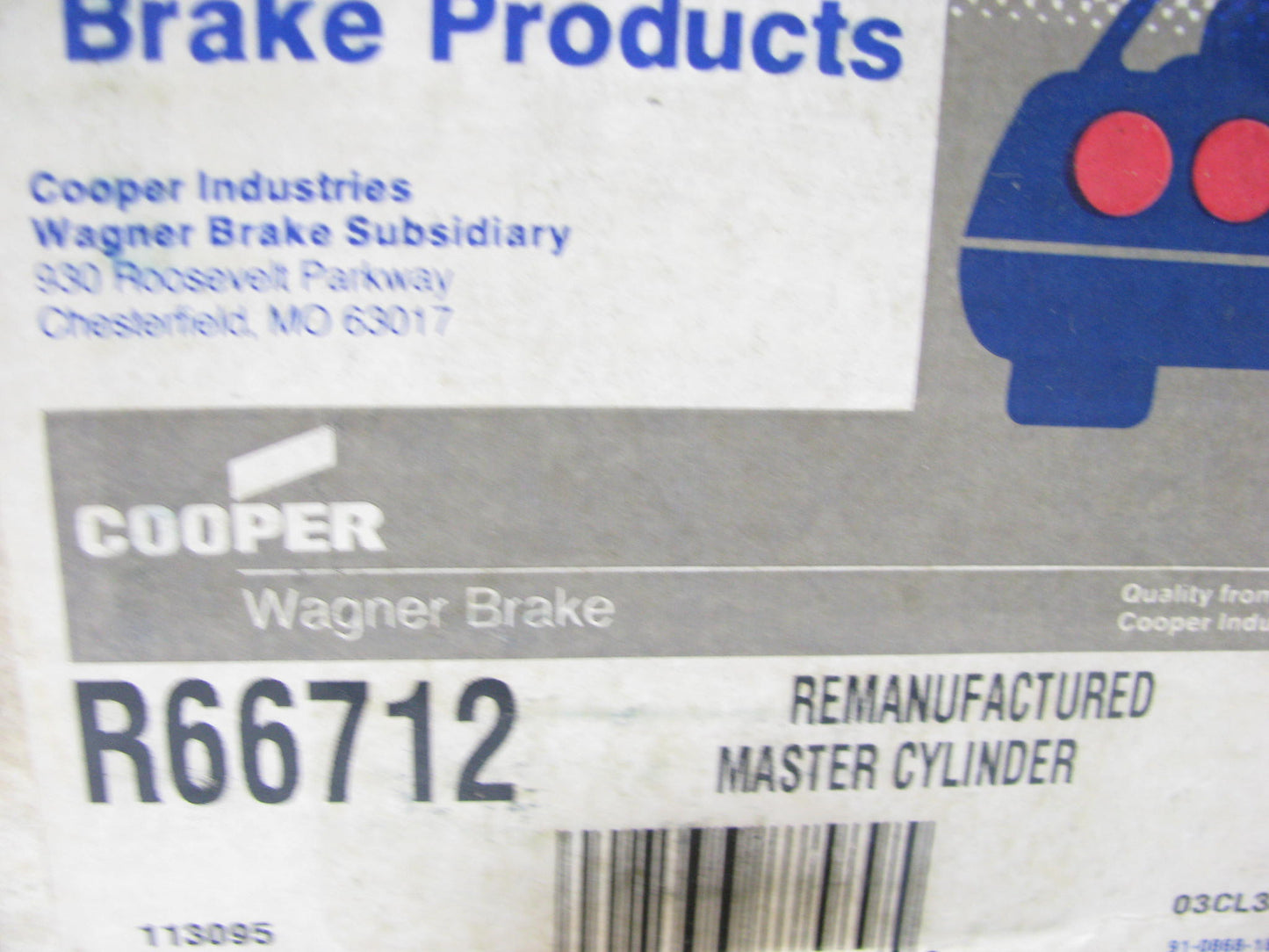 Wagner R66712 Reman Brake Master Cylinder