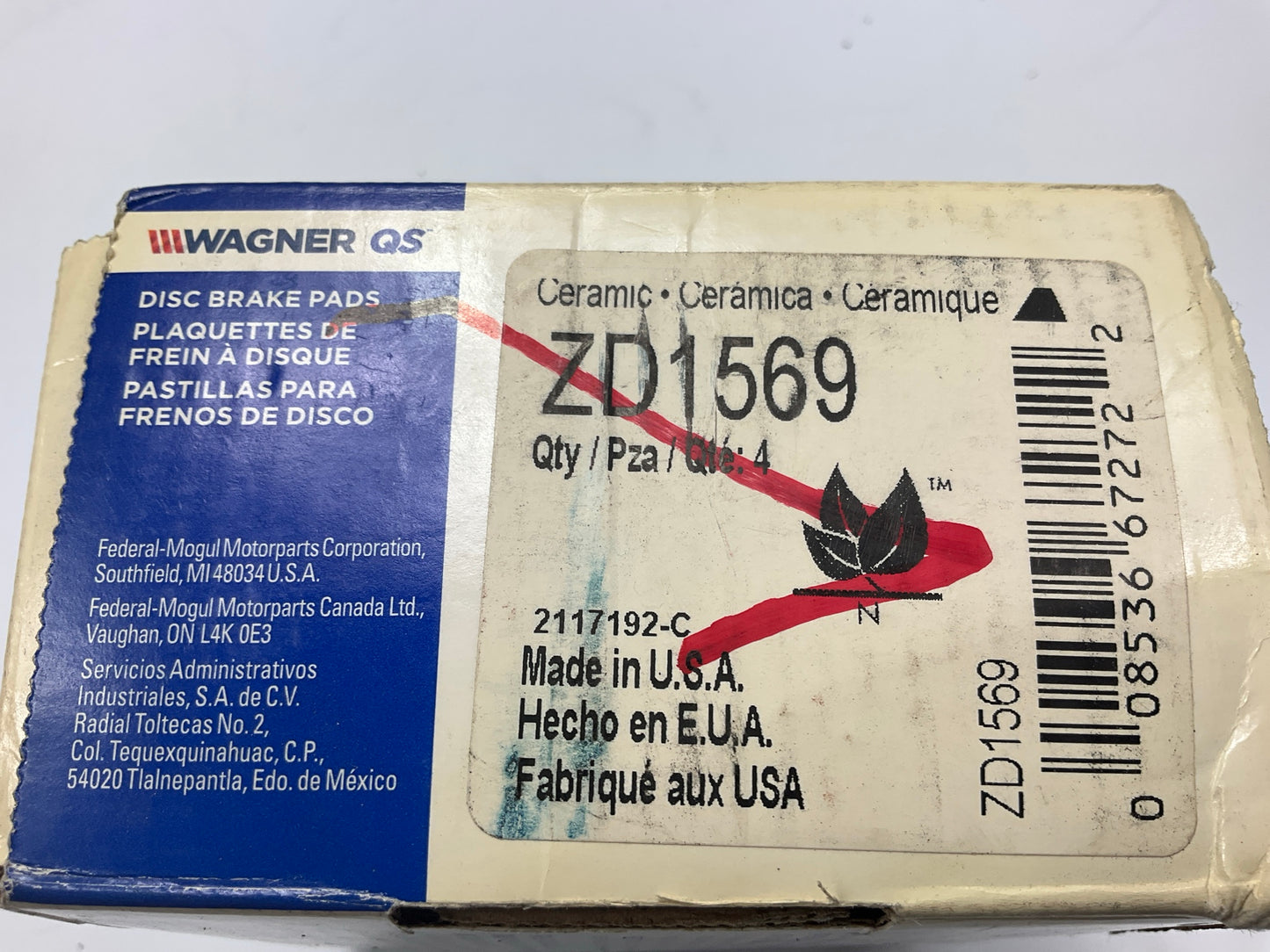 Wagner ZD1569 Ceramic Disc Brake Pads For 2012-2019 Fiat 500