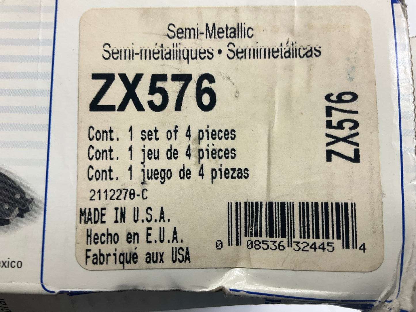 MISSING BUSHINGS - Wagner ZX576 Front Semi-Metallic Disc Brake Pads