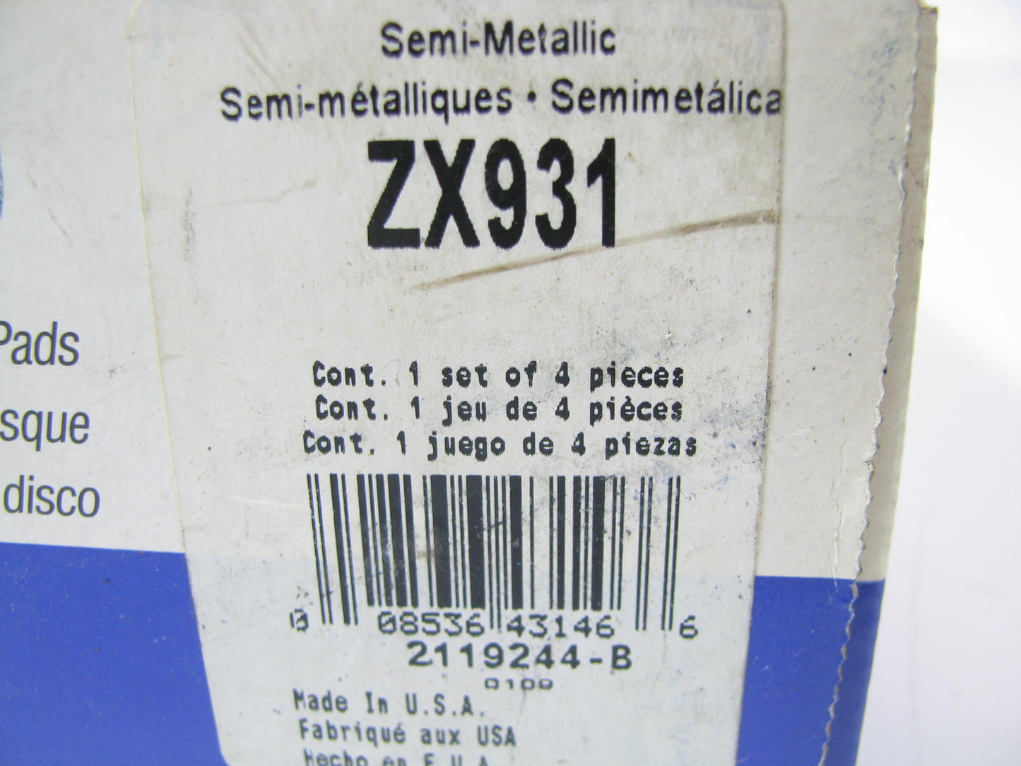 MISSING HARDWARE - Wagner ZX931 Semi-Metallic Disc Brake Pads - Front