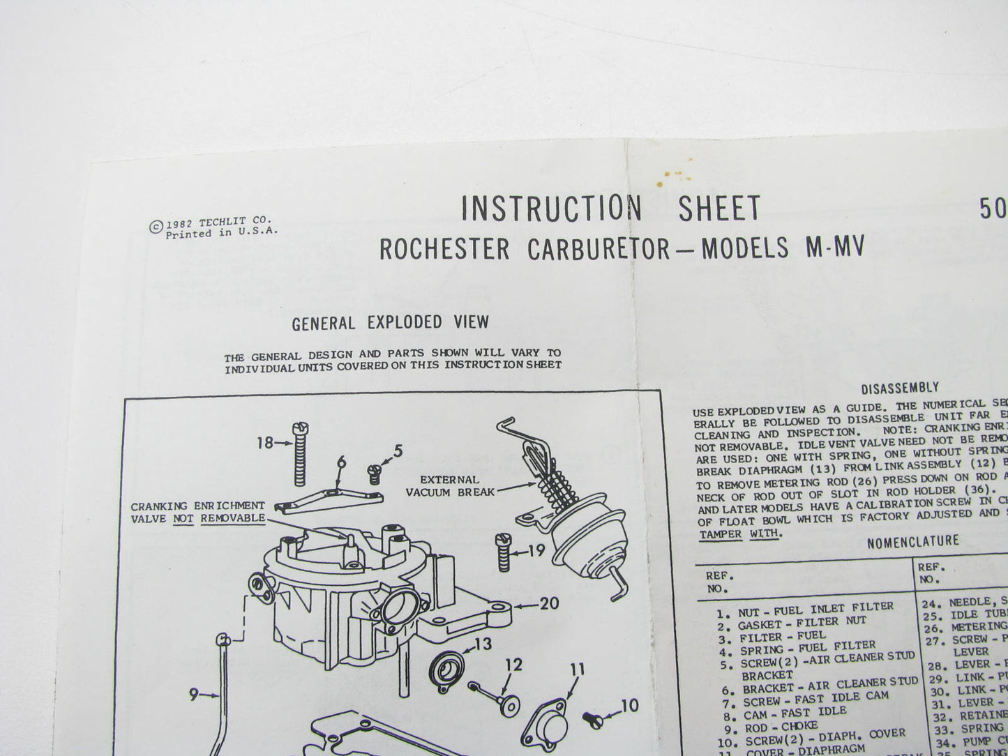Walker 15425A Carburetor Rebuild Kit - 1968-70 GM Rochester MV 1BBL 4.1L 250 I6