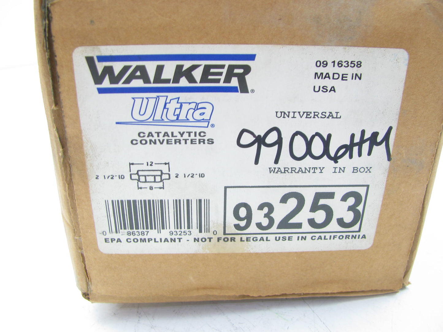 Walker 93253 Universal EPA Compliant Catalytic Converter 2.50'' Inlet/Outlet