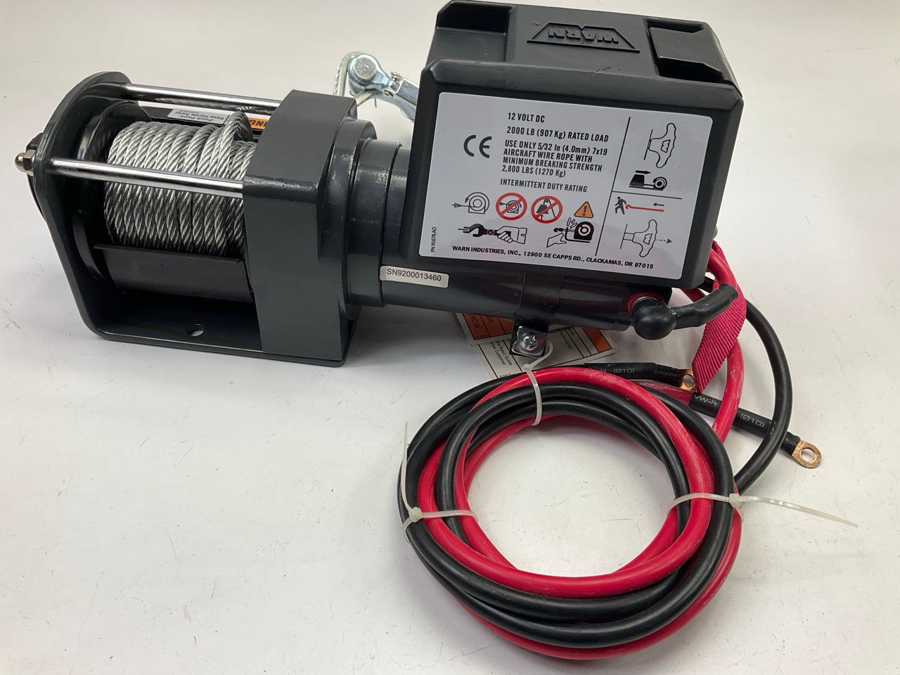 Warn 92000 2,000 Lbs DC 12V Electric Utility Winch With Steel Cable