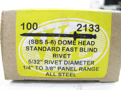 (100) WE 2133 DOME HEAD STANDARD FAST BLIND Steel Rivet/Steel Mandrel  5/32''