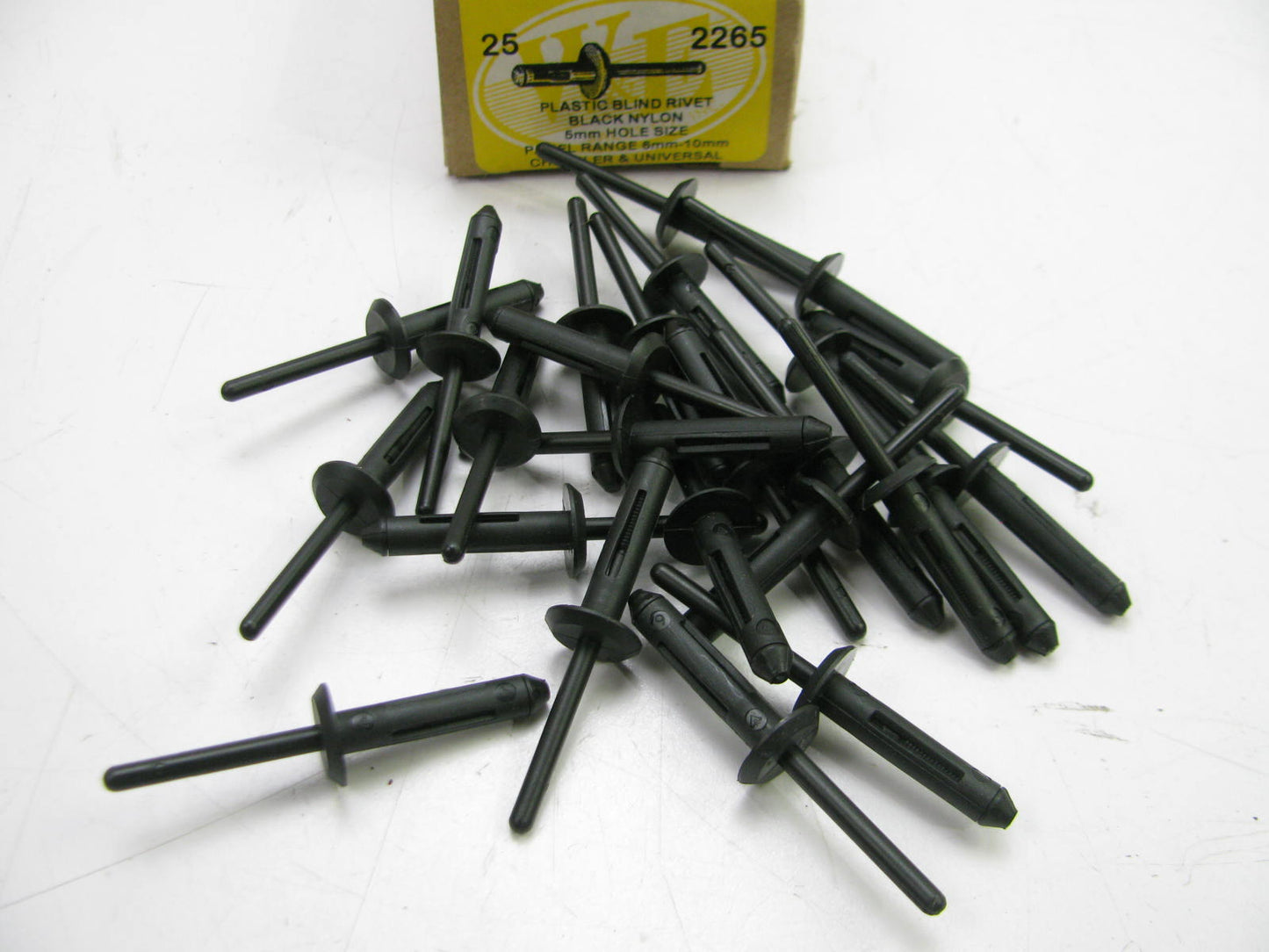 (25) PCs - WE 2265 Black Nylon 5mm Trim Molding Blind Rivets, 5mm Hole Size