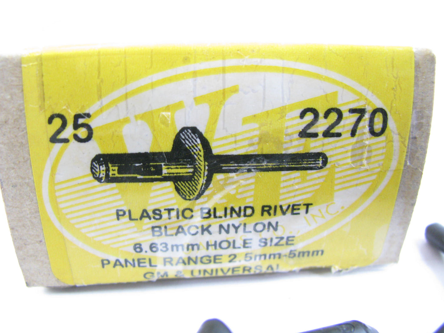 (24) WE 2270 UNIVERSAL & GM PLASTIC BLIND RIVET BLACK NYLON 6.63mm HOLE