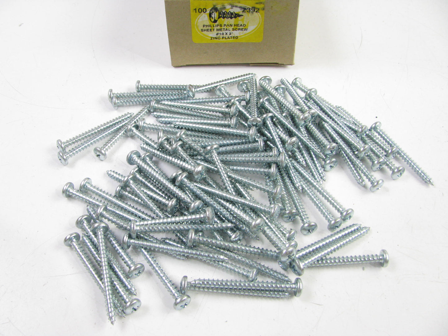 (100) WE 2392 PHILLIPS PAN HEAD SHEET METAL SCREW #10X2'' ZINC PLATED