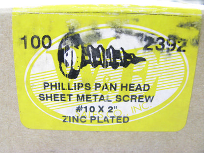 (100) WE 2392 PHILLIPS PAN HEAD SHEET METAL SCREW #10X2'' ZINC PLATED