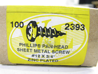 (97) WE 2393 PHILLIPS PAN HEAD SHEET METAL SCREW #12 X 3/4'' ZINC PLATED