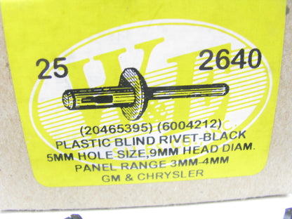 (25) WE 2640 PLASTIC BLIND RIVET-BLACK 5MM HOLE SIZE 9MM HEAD DIAM