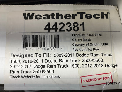 DIRECT FIT 442381 Front Rubber Floor Liner Mats For 2010-2012 Ram 1500 2500 3500