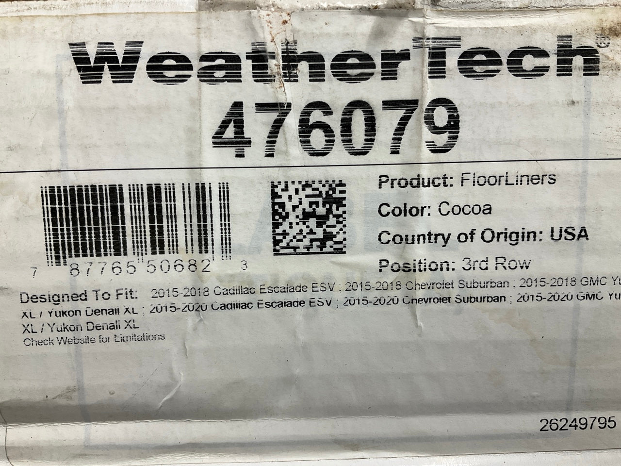 NEW DIRECT FIT 476079 THIRD Row COCOA Floor Liners Mat