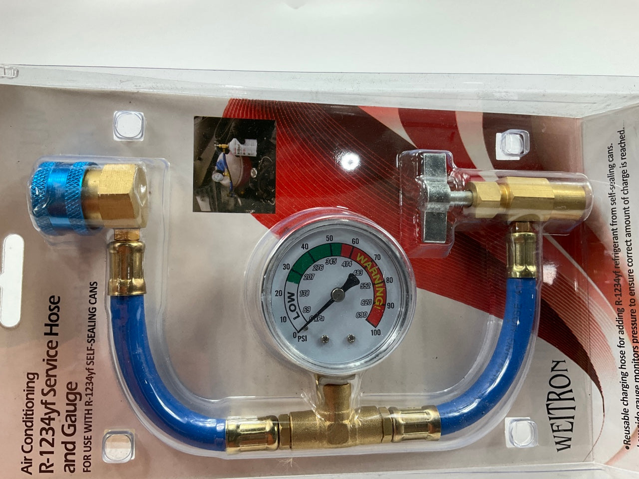 Weitron 1234 YF A/C Service Hose Gauge Charging Kit, Use With Self-sealing Cans