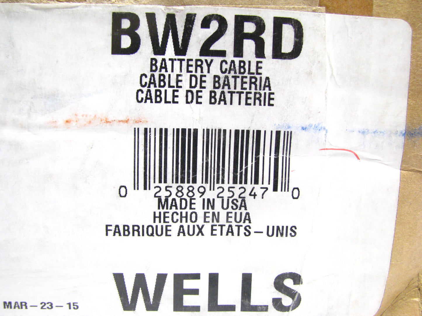 25 FEET - Wells BW2RD RED 2 Gauge Battery Cable, Made In USA