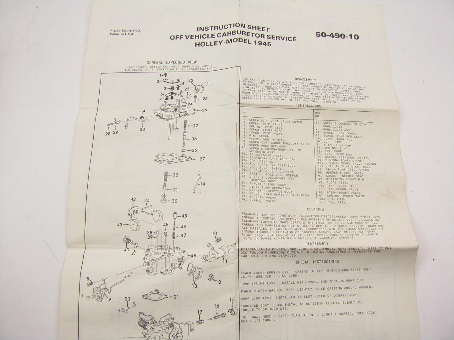 Wells CK442D Carburetor Rebuild Repair Kit - Holley 1945 1-BBL