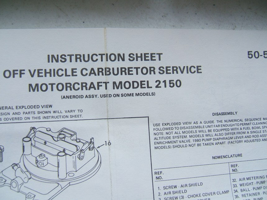 Wells CK463D Carburetor Rebuild Kit - Ford / Motorcraft 2150 2-BBL