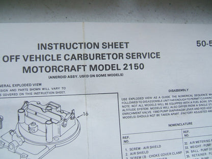 Wells CK463D Carburetor Rebuild Kit - Ford / Motorcraft 2150 2-BBL