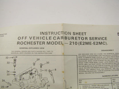 Wells CK723 Carburetor Rebuild Kit 81-84 GM - Rochester 2-BBL 210 E2ME E2MC
