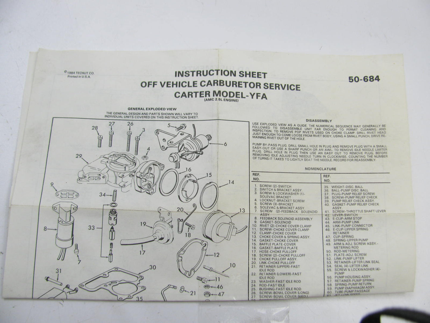 Wells CK809 Carburetor Repair Kit For Carter YFA 1-BBL