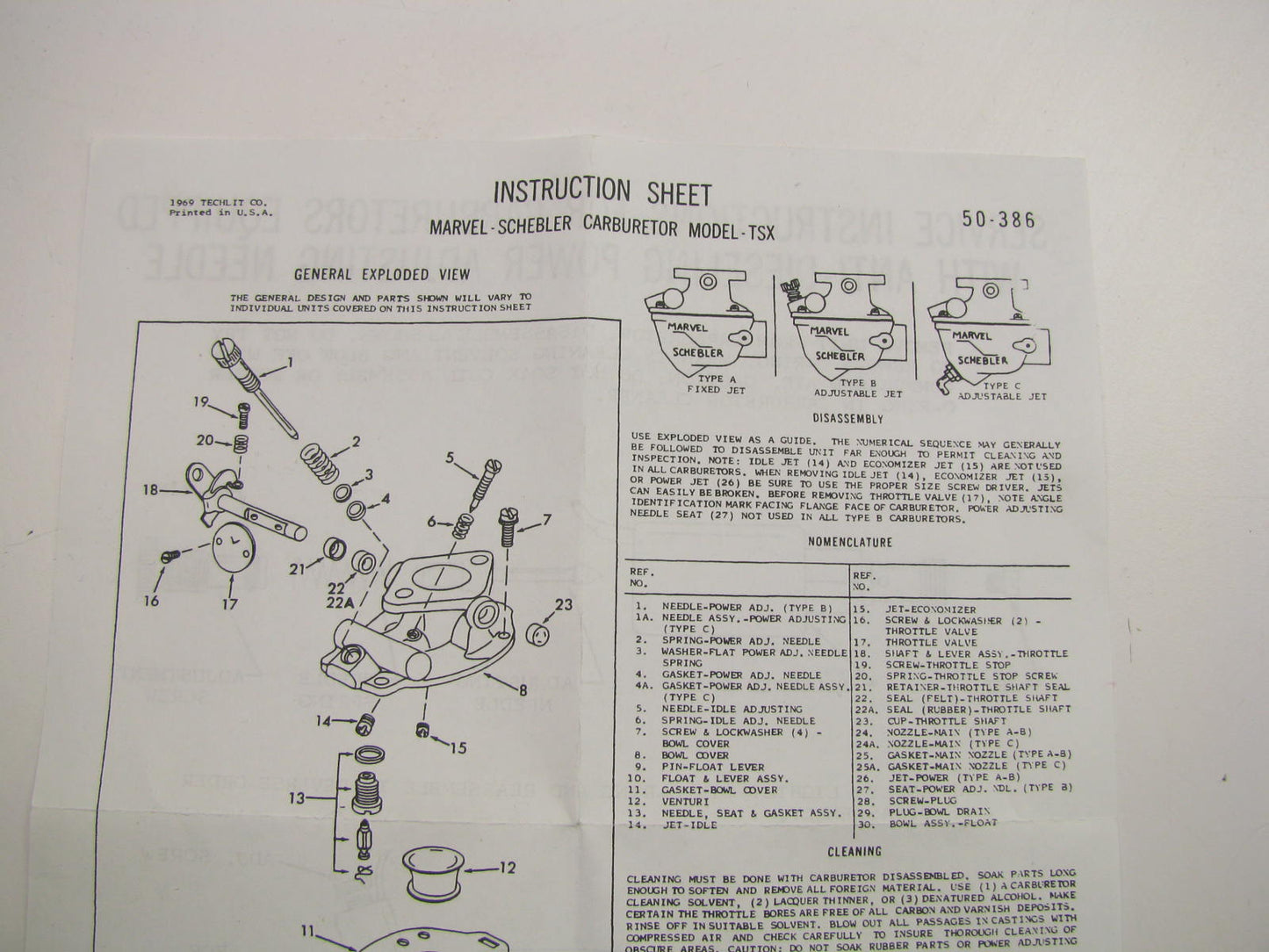 Wells CK973 Carburetor Rebuild Kit - Marvel Schebler 1-BBL TSX Ford Tractor