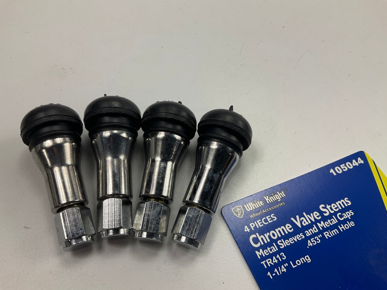 (4) White Knight 105044 Chrome Valve Stems TR413 .453'' Rim Hole 1-1/4'' Long