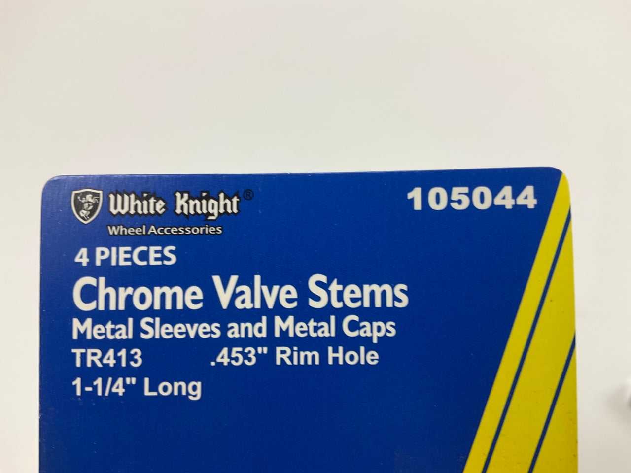 (4) White Knight 105044 Chrome Valve Stems TR413 .453'' Rim Hole 1-1/4'' Long