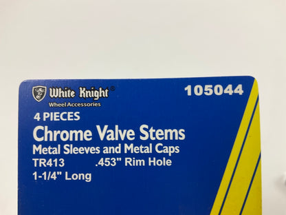 (4) White Knight 105044 Chrome Valve Stems TR413 .453'' Rim Hole 1-1/4'' Long