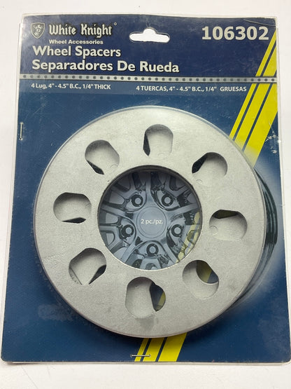 White Knight 106302 Wheel Spacers PAIR, 4 Lug 4''-4.5'' B.C., 1/4'' Thick