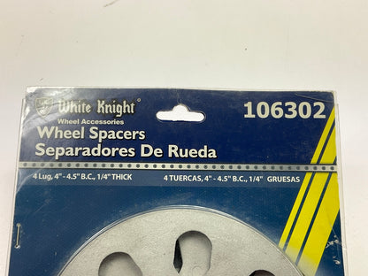 White Knight 106302 Wheel Spacers PAIR, 4 Lug 4''-4.5'' B.C., 1/4'' Thick