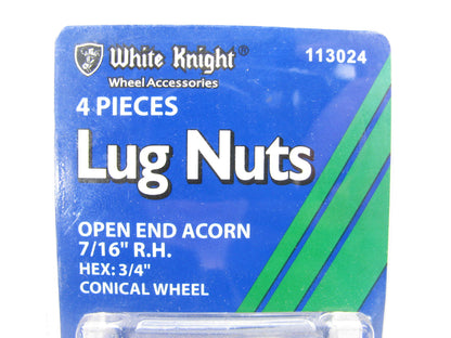 White Knight 113024 Wheel Lug Nuts Open End Bulge Acorn 7/16'' RH 3/4'' Hex 4/Pack