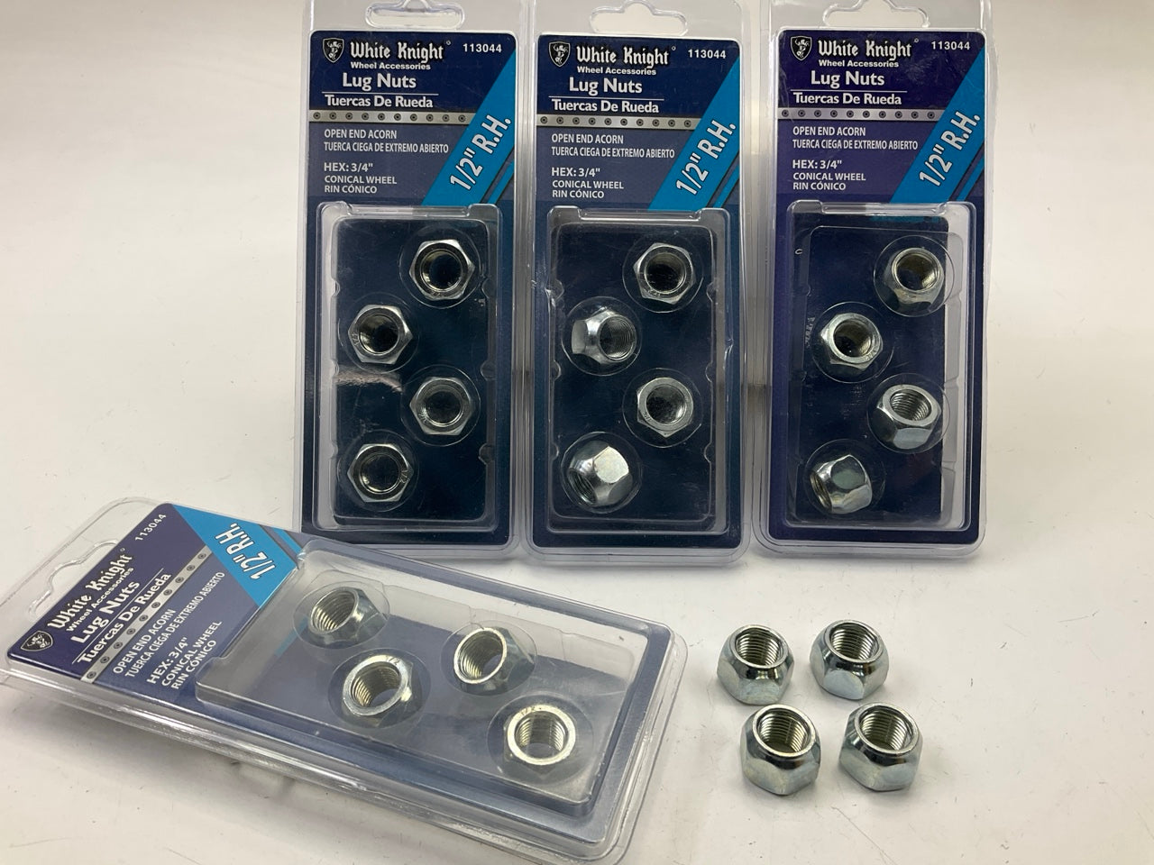 (20) White Knight 113044 Open End Acorn Lug Nuts 1/2'' R.H.,  3/4'' Hex Conical
