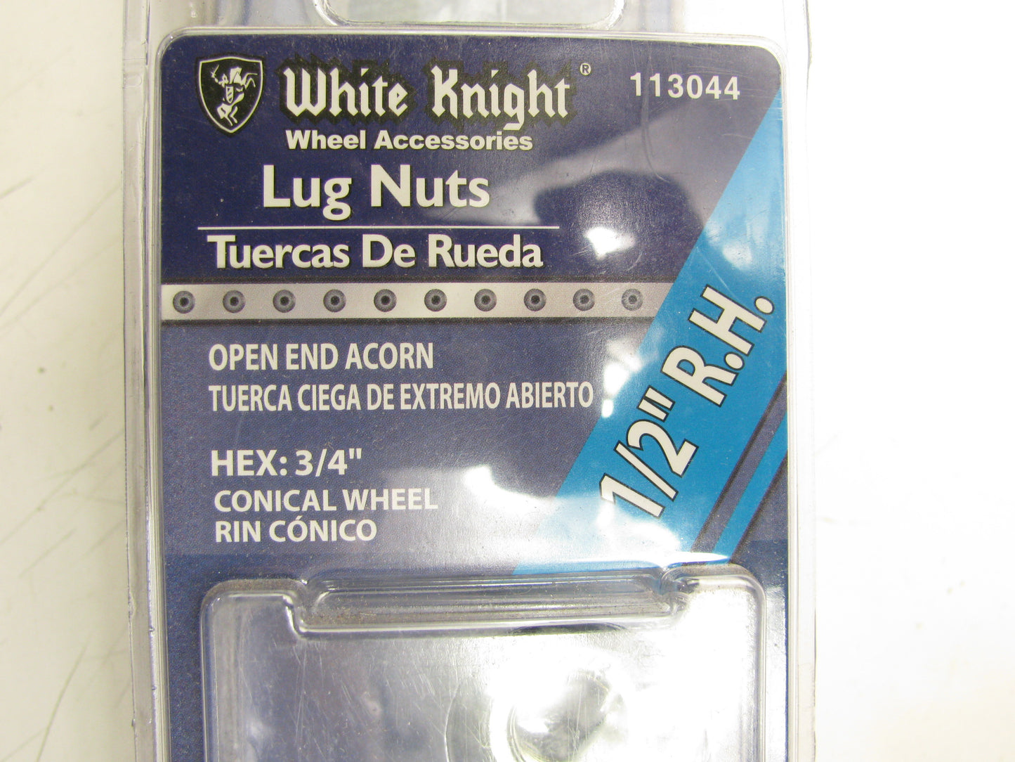 White Knight 113044 Open End Acorn Lug Nuts 1/2'' R.H - 3/4'' Hex Conical - 4/Pack