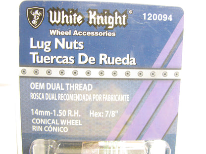 White Knight 120094 OEM DUAL THREAD Lug Nuts 14mm-1.50, 7/8'' Hex - 4/Pack