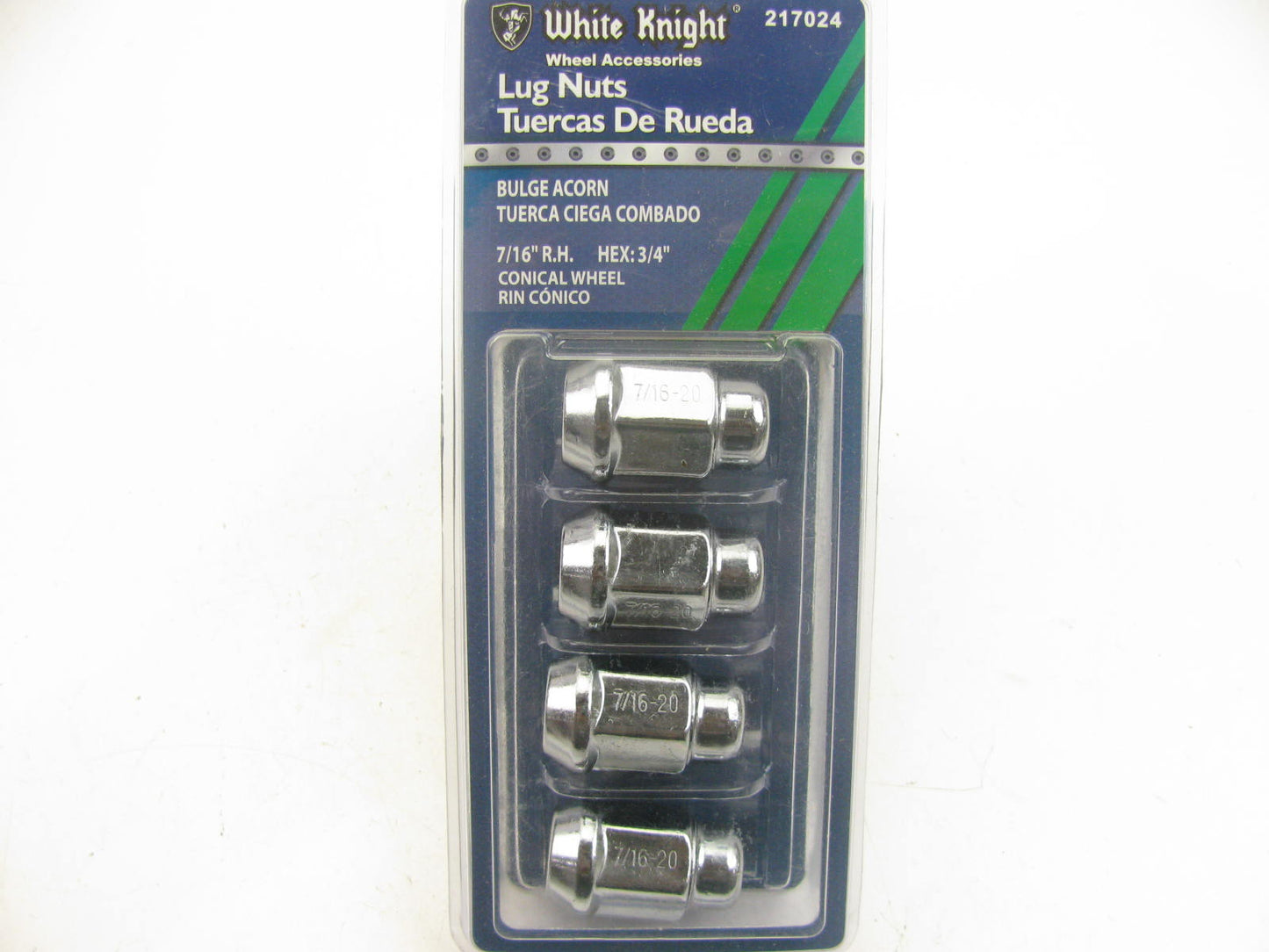 White Knight 217024 Wheel Lug Nuts - 7/16'' RH Bulge Acorn, 3/4'' Hex 4/Pack