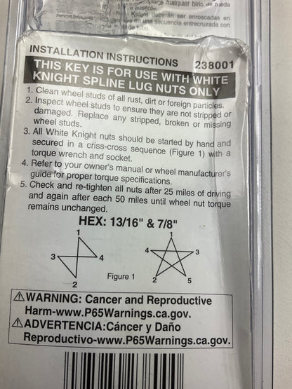 White Knight 238001 Duplex 7-Spline Wheel Lug Nut Key Adapter Socket 13/16 & 7/8