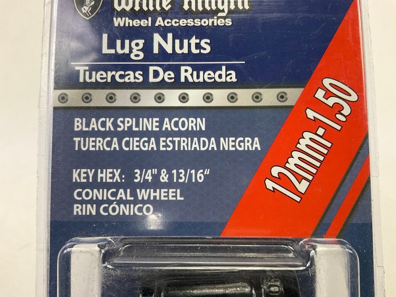 (20) White Knight 238074 12mm X 1.50 3/4'' 13/16'' Hex Black Spline Acorn Lug Nuts