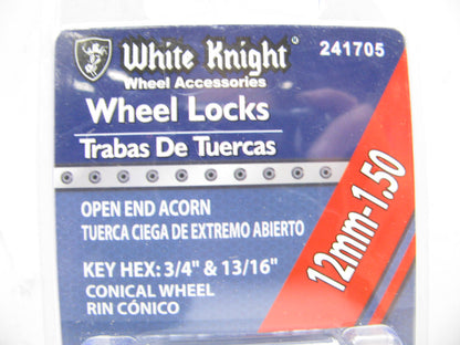 White Knight 241705 Wheel Lock Set (4 Piece) 12mm-1.50 Open End Acorn