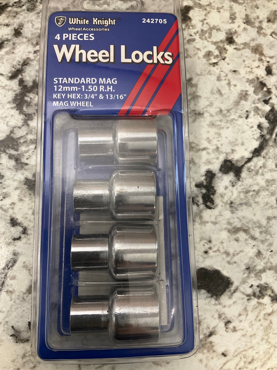 White Knight 242705 Wheel Lock Set Kit (4 Wheel Locks With Key. 12mmx1.50 )