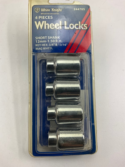 (4) White Knight 244705 Wheel Locks Short Shank 12mm-1.50 RH 3/4'',13/16'' Hex