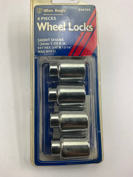 (4) White Knight 244705 Wheel Locks Short Shank 12mm-1.50 RH 3/4'',13/16'' Hex