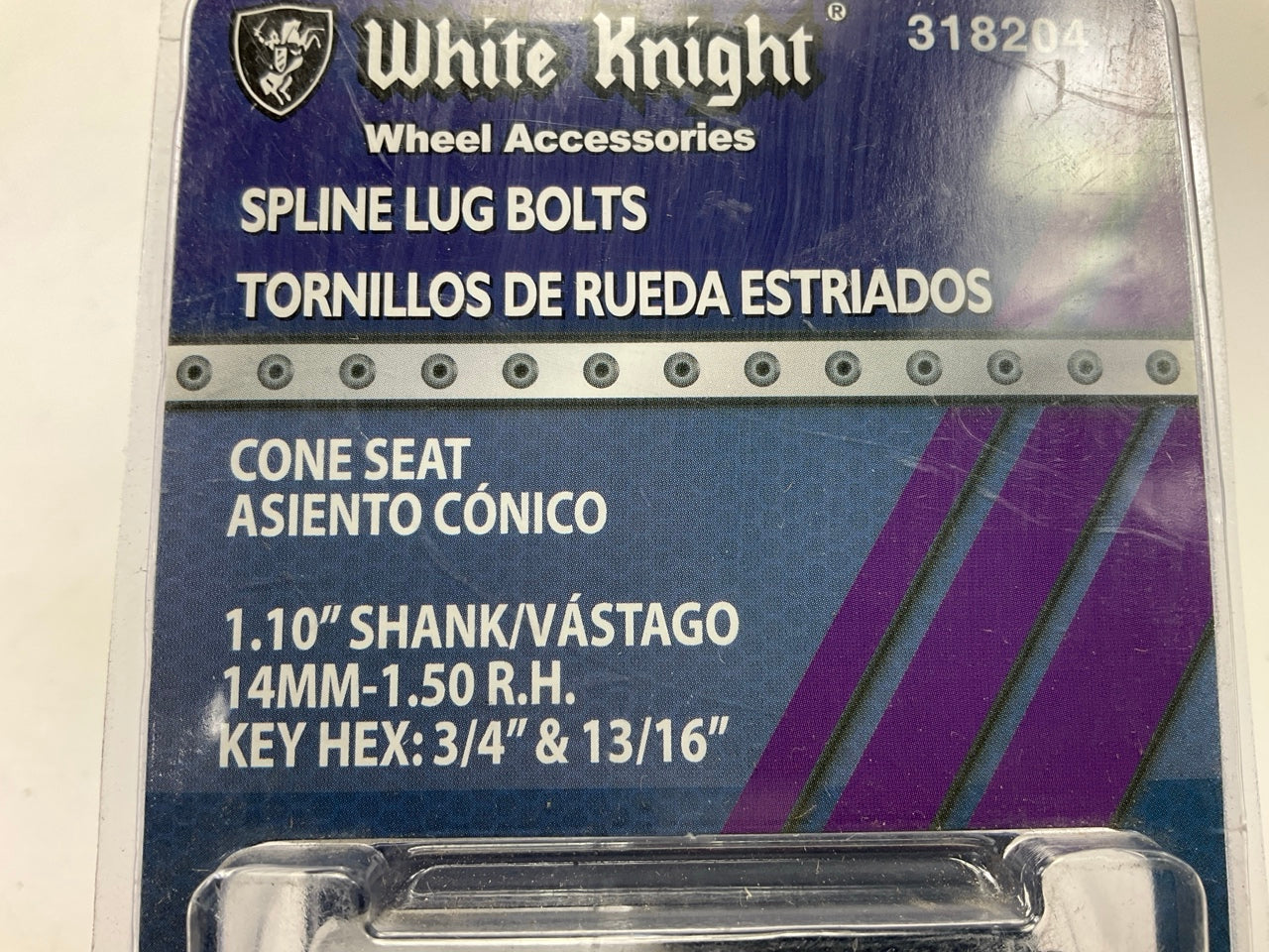 (20) White Knight 318204 Spline Wheel Lug Bolts - 14MM X 1.50 R.H., 1.10'' Shank