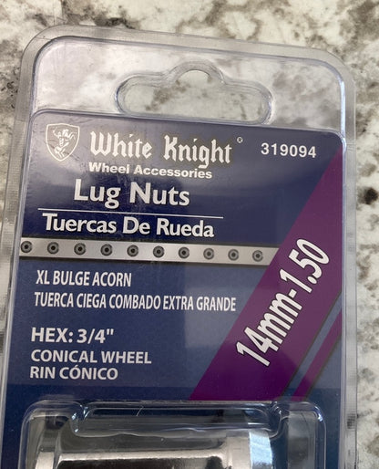 White Knight 319094 Wheel Lug Nuts - 14mm-1.50 XL Bulge Acorn, 3/4'' Hex - 4/Pack