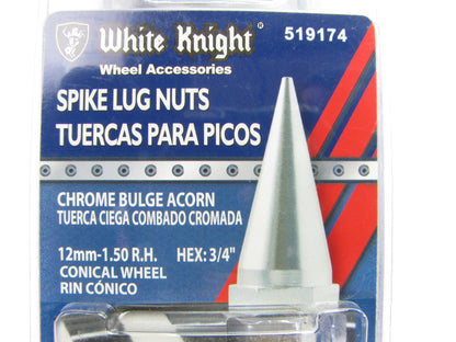 White Knight 519174 Wheel Lug Nuts Spike Chrome Bulge Acorn 12mm-1.50 RH 4/Pack