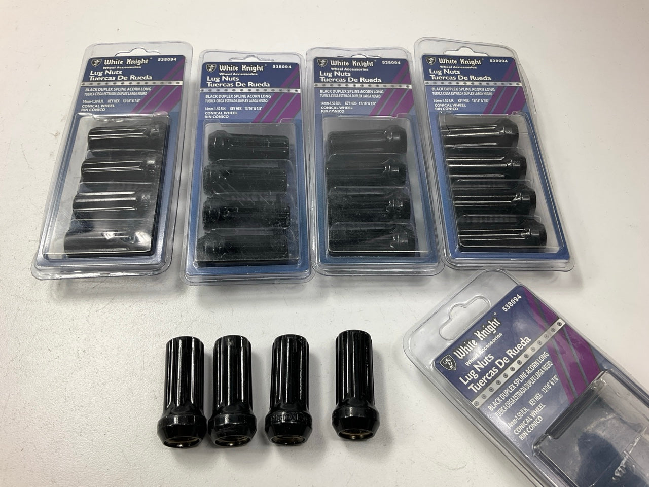 (20) White Knight 538094 Black Spline Drive Conical Seat Lug Nuts 14mm - 1.50