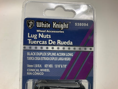 (20) White Knight 538094 Black Spline Drive Conical Seat Lug Nuts 14mm - 1.50