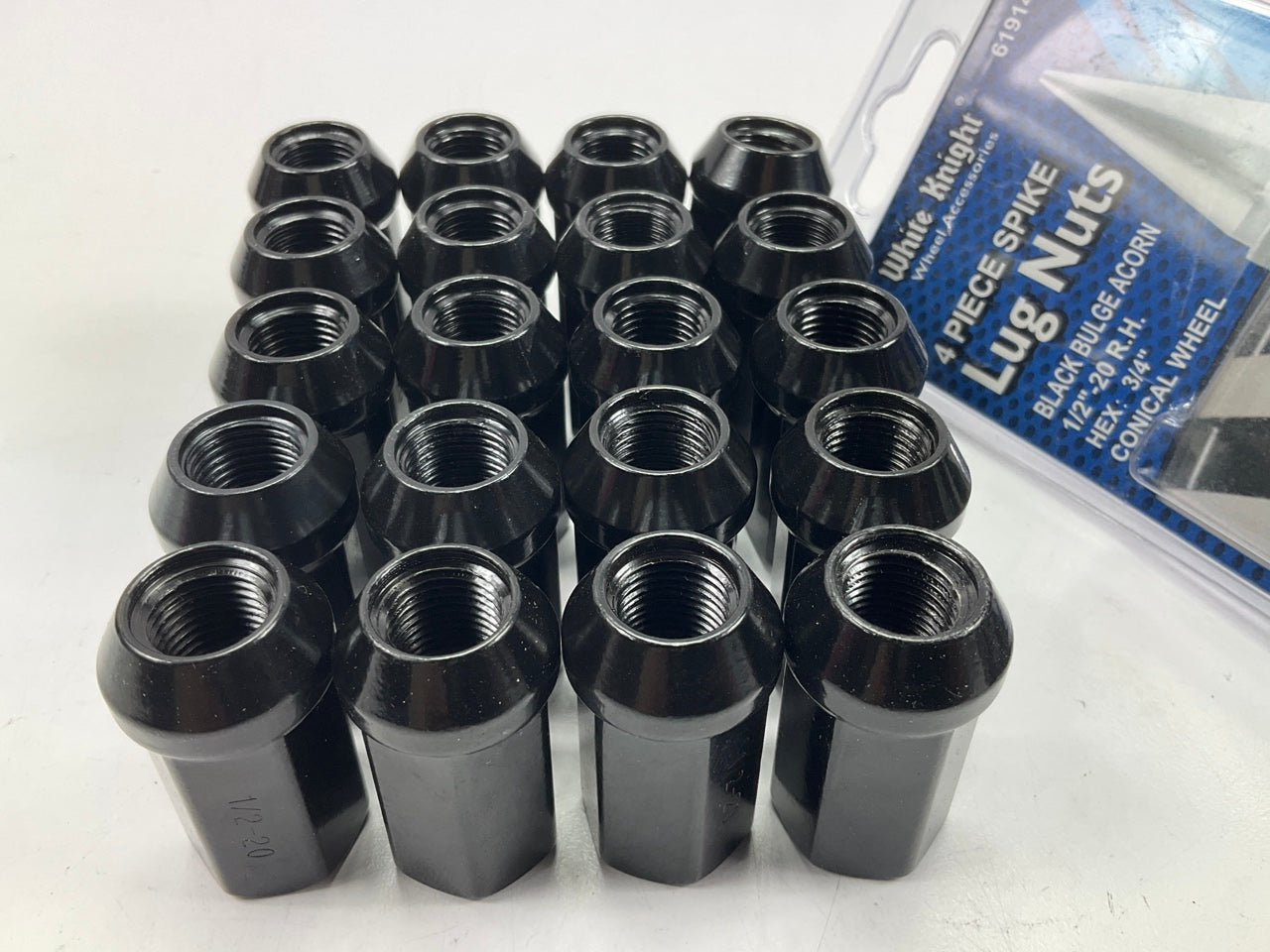 (20) White Knight 619144 Wheel Lug Nuts 1/2''-20 RH Black Bulge Acorn, 3/4'' Hex